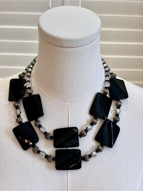 Giorgio Armani Black & Silver Multi-Strand Statement Necklace - Women Jewelry